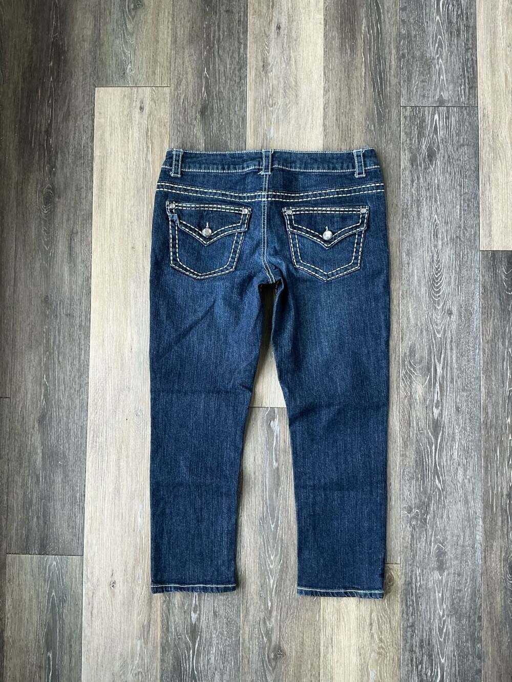 Paisley Sky Thick Stitch Capri Jeans 10 Low Rise Y2K